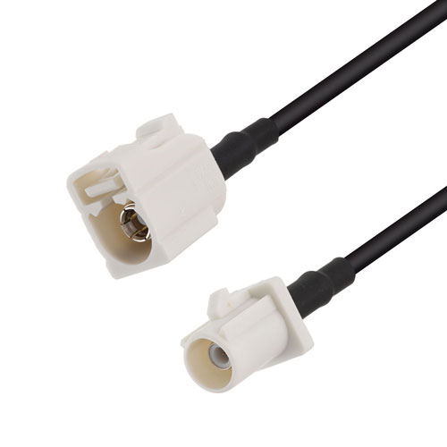 White FAKRA Plug to FAKRA Jack Cable 12 Inch Length Using RG174 Coax Fairview Microwave FMCA1352B-12