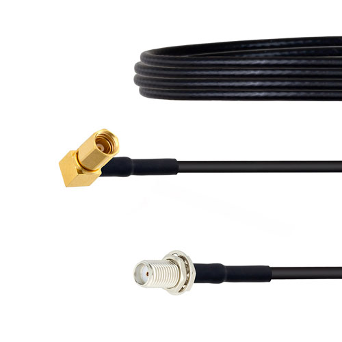 SMA Female Bulkhead to RA SSMC Plug Cable LMR-100 Coax in 48 Inch Fairview Microwave FMCA1488-48