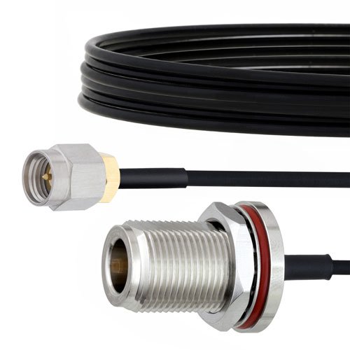 SMA Male to N Female Bulkhead Cable FM-SR086TBJ Coax in 18 Inch with LF Solder Fairview Microwave FMCA2133-18