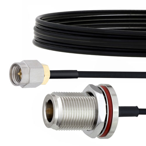 SMA Male to N Female Bulkhead Cable FM-SR086TBJ Coax in 24 Inch with LF Solder Fairview Microwave FMCA2133-24