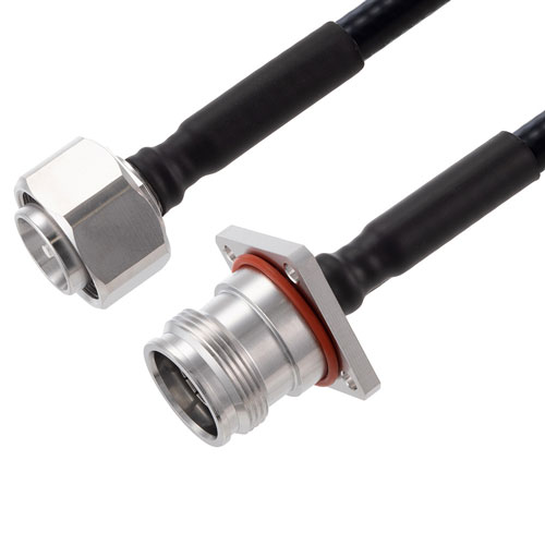 Low PIM 4.3-10 Male to 4.3-10 Female 4 Hole Flange Cable 1/4 inch Superflexible Coax Fairview Microwave FMCA2241