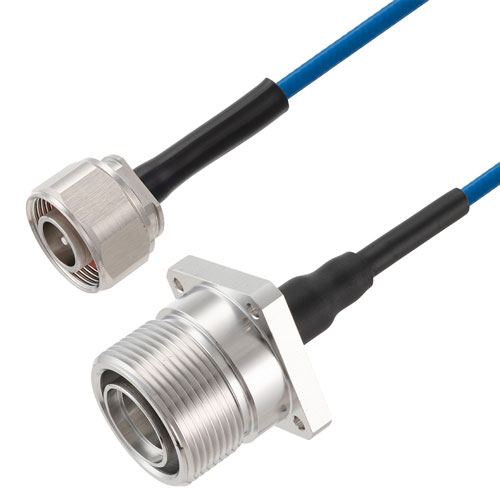 Low PIM 4.1/9.5 Mini DIN Male to 7/16 DIN Female 4 Hole Flange Cable TFT-5G-402 Coax Using Times Microwave Components Fairview Microwave FMCA2471