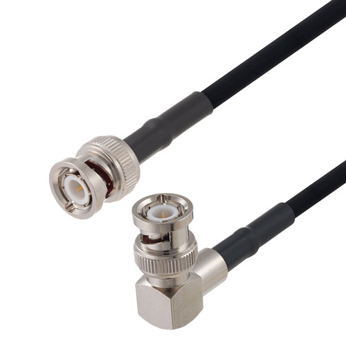 BNC Male to BNC Male Right Angle Cable in 100 CM Length Using RG223 Coax Fairview Microwave FMCA2673-100CM