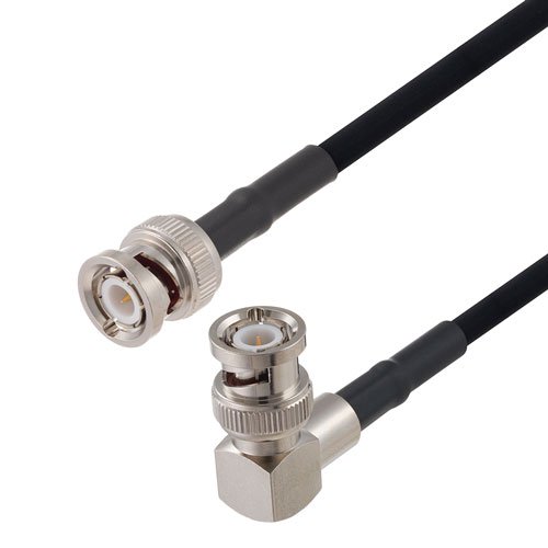 BNC Male to BNC Male Right Angle Cable in 12 Inch Length Using RG223 Coax Fairview Microwave FMCA2673-12