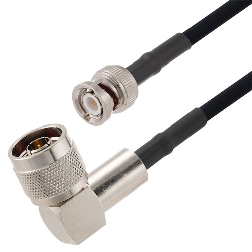 N Male Right Angle to BNC Male Cable in 24 Inch Length Using RG223 Coax Fairview Microwave FMCA2679-24