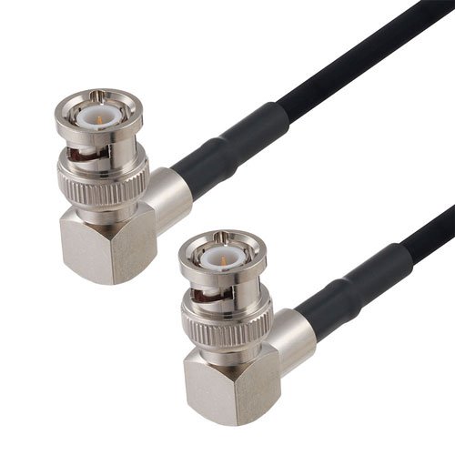 BNC Male Right Angle to BNC Male Right Angle Cable in 12 Inch Length Using RG223 Coax Fairview Microwave FMCA2686-12