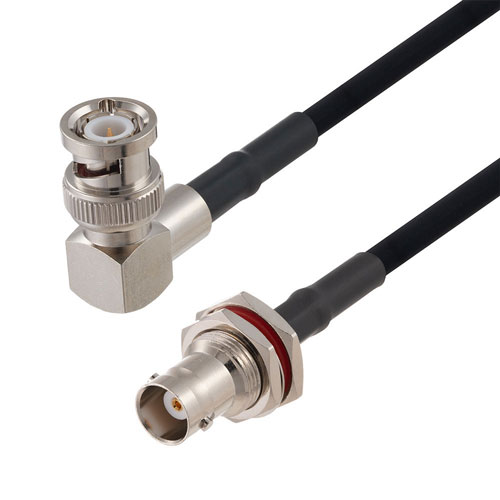 BNC Male Right Angle to BNC Female Bulkhead Cable in 12 Inch Length Using RG223 Coax Fairview Microwave FMCA2688-12