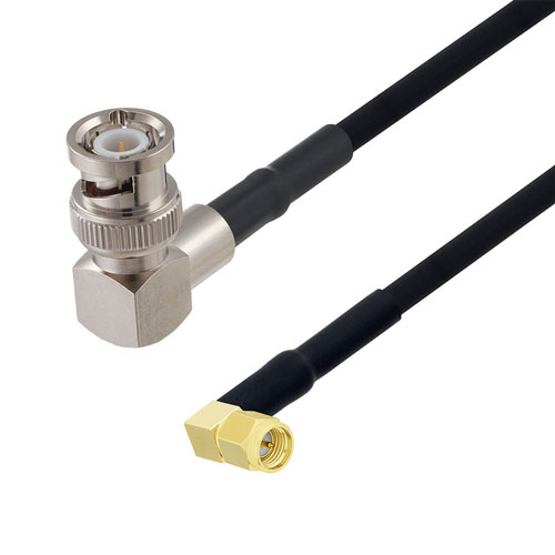 SMA Male Right Angle to BNC Male Right Angle Cable in 50 CM Length Using RG223 Coax Fairview Microwave FMCA2690-50CM