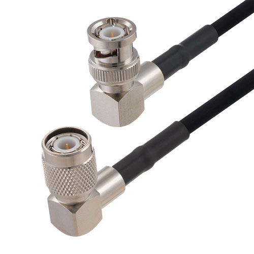 TNC Male Right Angle to BNC Male Right Angle Cable in 150 CM Length Using RG223 Coax Fairview Microwave FMCA2698-150CM