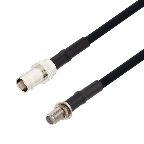 BNC Female to SMA Female Bulkhead Cable in 12 Inch Length Using RG223 Coax Fairview Microwave FMCA2704-12