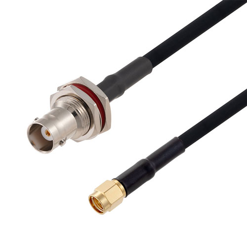 SMA Male to BNC Female Bulkhead Cable in 50 CM Length Using RG223 Coax Fairview Microwave FMCA2713-50CM