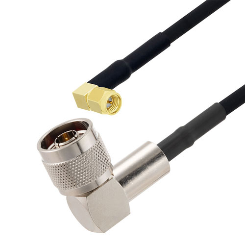 SMA Male Right Angle to N Male Right Angle Cable in 100 CM Length Using RG223 Coax Fairview Microwave FMCA2735-100CM