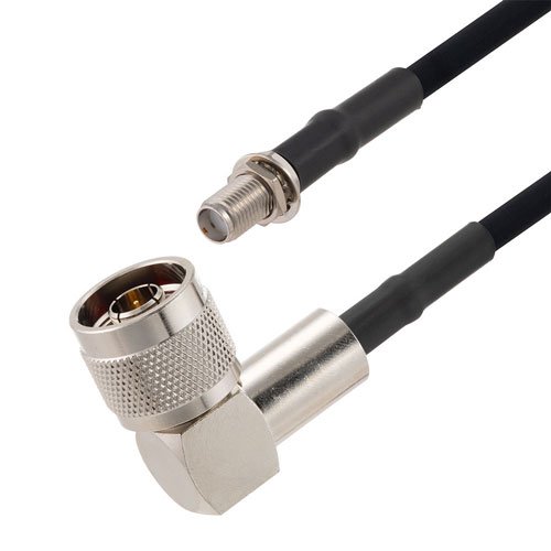 N Male Right Angle to SMA Female Bulkhead Cable in 150 CM Length Using RG223 Coax Fairview Microwave FMCA2754-150CM