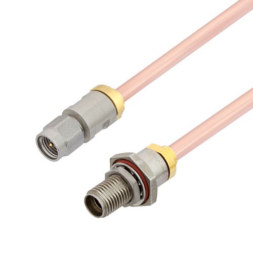 3.5mm Male to 3.5mm Female Bulkhead Cable RG402 Type .141 Coax in 12 Inch Fairview Microwave FMCA2788-12