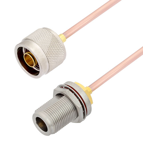 N Male to N Female Bulkhead Cable RG402 Type .141 Coax in 200 CM Fairview Microwave FMCA2810-200CM