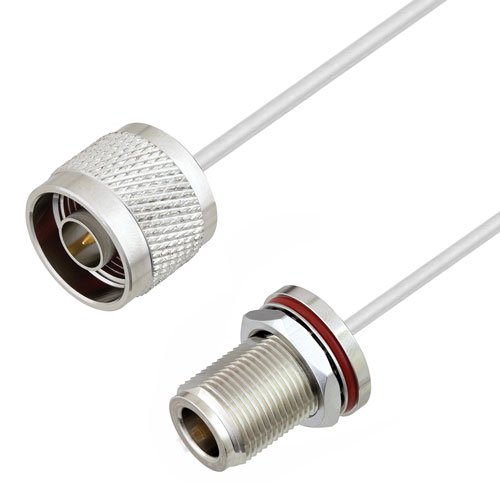 N Male to N Female Bulkhead Cable Tinned Aluminum RG405 Type .086 Coax in 12 Inch Fairview Microwave FMCA2995-12