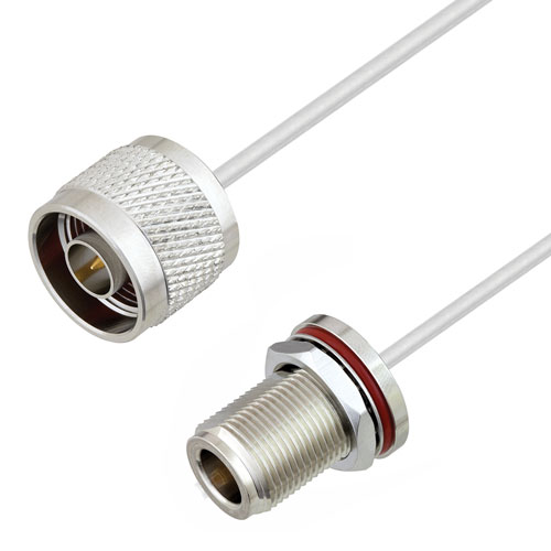 N Male to N Female Bulkhead Cable Tinned Aluminum RG405 Type .086 Coax in 50 CM Fairview Microwave FMCA2995-50CM