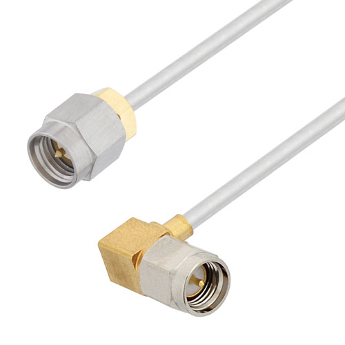 SMA Male to RA SMA Male Cable Tinned Copper RG405 Type .086 Coax in 100 CM Fairview Microwave FMCA3066-100CM