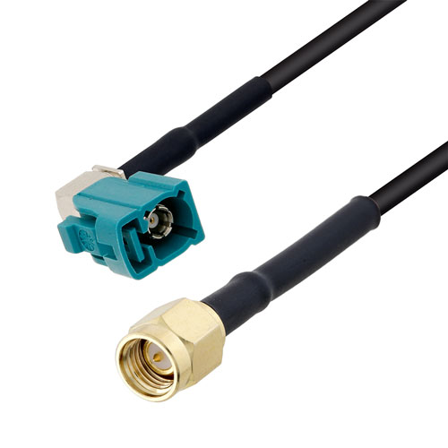 Low Loss RA Water Blue FAKRA Jack Code Z to SMA Male Cable LMR-100A-UF Fairview Microwave FMCA3175