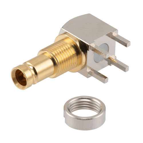 RA 75 Ohm 12G SDI 1.0/2.3 Female Bulkhead PCB Connector Thru Hole Solder Attachment Fairview Microwave FMCN0018