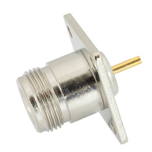 75 Ohm N Female (Jack) Connector Solder Cup Terminal 4 Hole Flange (Panel Mount), Solder, .718 inch Hole Spacing Fairview Microwave FMCN1249