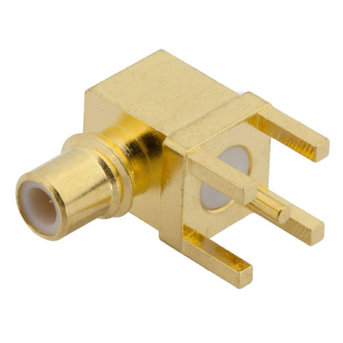 Right Angle SMC Jack (Female) PCB Connector Thru Hole, .200 inch x .067 inch Hole Spacing, Solder Fairview Microwave FMCN1555