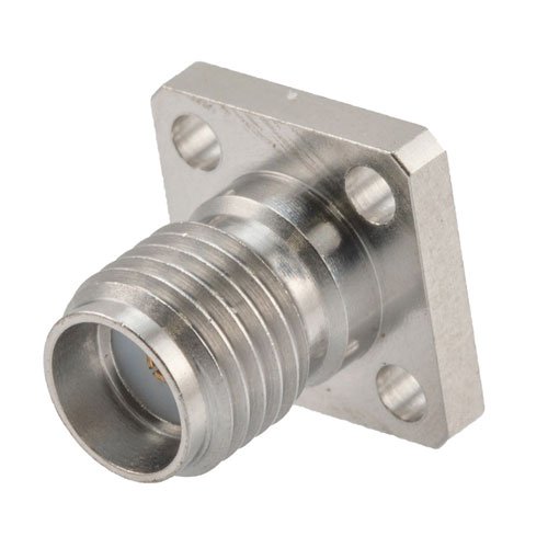 SMA Female (Jack) Connector Field Replaceable 4 Hole Flange (Panel Mount) 0.018 inch Pin, .250 inch Hole Spacing with Metal Contact Ring Fairview Microwave FMCN1613