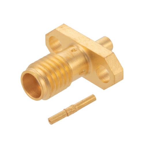 SSMA Female Connector Solder Attachment 2 Hole Flange Mount for FM-SR047CU, FM-SR047ALTN, FM-SR047TB, .328 inch Hole Spacing Fairview Microwave FMCN1868