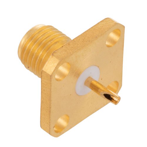 RT SMA Female Connector Solder Cup Terminal Solder Attachment 4 Hole Flange , .340 inch Hole Spacing Fairview Microwave FMCN4381