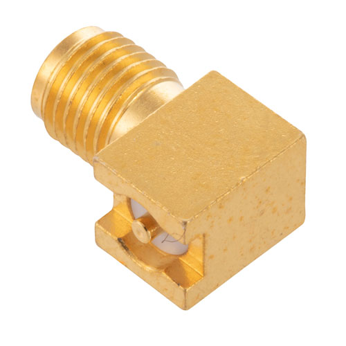 RF PCB Connector, SMA Female Right Angle Connector Solder Attachment Surface Mount PCB Fairview Microwave FMCN44282