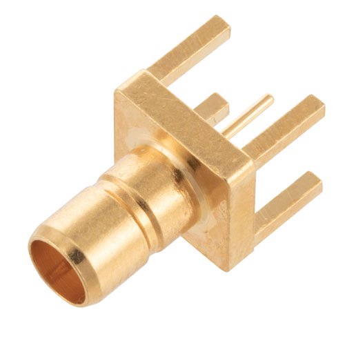 RF PCB Connector, 75 Ohm Mini SMB Jack Connector Solder Attachment Thru Hole PCB, .200 inch x .055 inch Hole Spacing Fairview Microwave FMCN44285