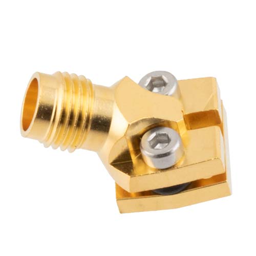 1.85mm Female (Jack) Connector 30 Degree Angle Solderless PCB Mount 2 Hole Flange 70GHz VSWR1.5 Fairview Microwave FMCN45946