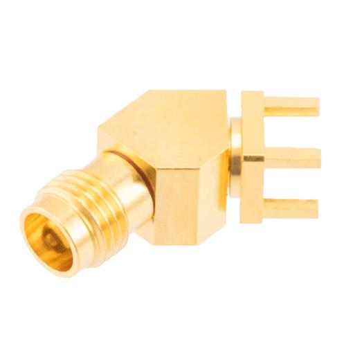 2.4mm Female (Jack) PCB Mount Connector, 45 Degree angle with round contact 0.04 inches diameter, 50GHz VSWR1.35 Fairview Microwave FMCN45998