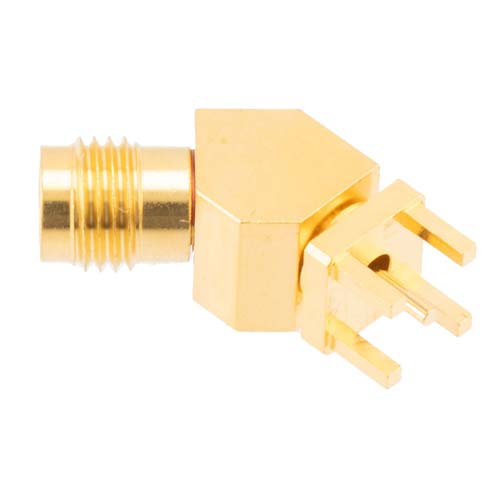 2.4mm Female (Jack) PCB Mount Connector, 45 Degree angle with round contact 0.04 inches diameter, 50GHz VSWR1.35 Fairview Microwave FMCN45998