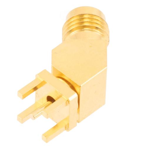 2.4mm Female (Jack) PCB Mount Connector, 45 Degree angle with round contact 0.04 inches diameter, 50GHz VSWR1.35 Fairview Microwave FMCN45998