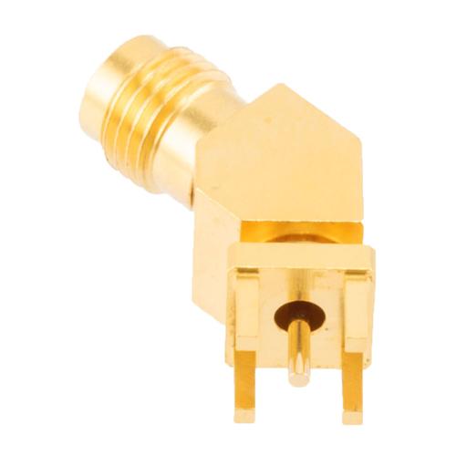 2.4mm Female (Jack) PCB Mount Connector, 45 Degree angle with round contact 0.04 inches diameter, 50GHz VSWR1.35 Fairview Microwave FMCN45998