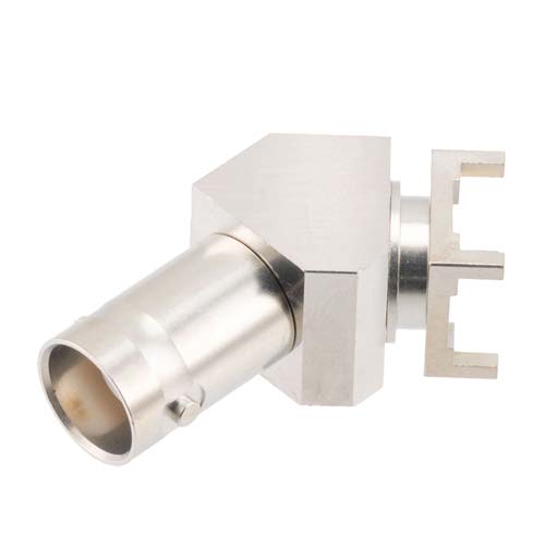 BNC Female (Jack) PCB Mount Connector, 45 Degree angle with round contact 0.0394 inches diameter, 4GHz VSWR1.2 Fairview Microwave FMCN46001