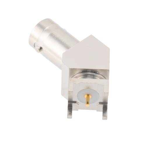 BNC Female (Jack) PCB Mount Connector, 45 Degree angle with round contact 0.0394 inches diameter, 4GHz VSWR1.2 Fairview Microwave FMCN46001