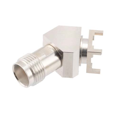 TNC Female (Jack) PCB Mount Connector, 45 Degree angle with round contact 0.0394 inches diameter, 18GHz VSWR1.2 Fairview Microwave FMCN46002