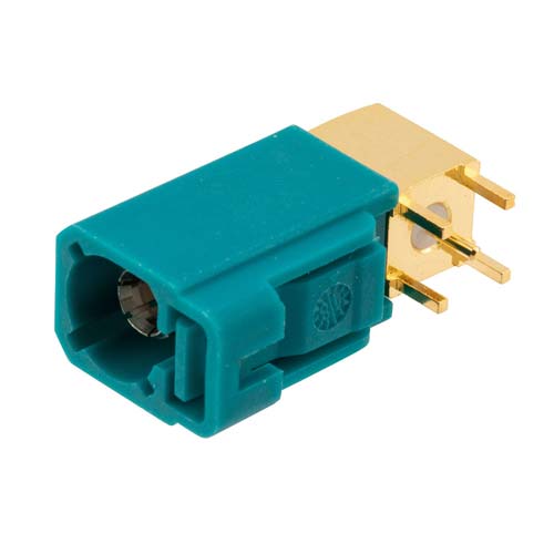 RA FAKRA Jack Commercial Grade PCB Connector Thru Hole Solder Attachment , Water Blue Color Fairview Microwave FMCN5171