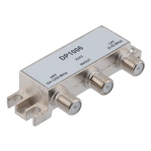 75 Ohm Diplexer, 5 to 42 MHz Low Pass, 54 to 1250 MHz High Pass, Type F Female Fairview Microwave FMDP1006