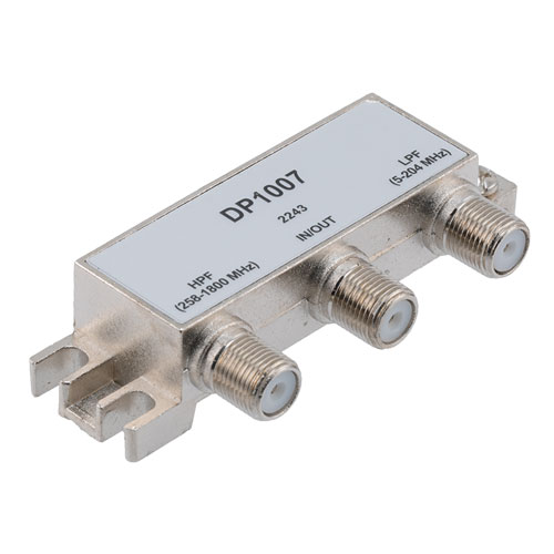 75 Ohm Diplexer, 5 to 204 MHz Low Pass, 258 to 1800 MHz High Pass, Type F Female Fairview Microwave FMDP1007