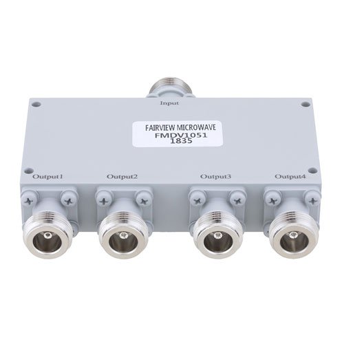 4 Way Power Divider N Interface from 1 GHz to 4 GHz Rated at 30 Watts Fairview Microwave FMDV1051