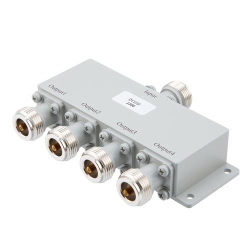 4 way Power Divider N Connectors from 10 MHz to 500 MHz Rated at 10 Watts Fairview Microwave FMDV1210