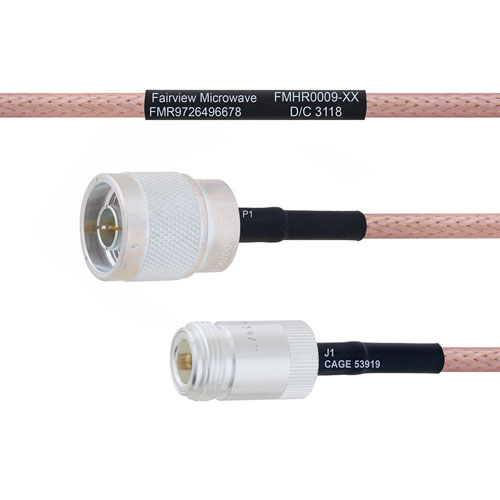 N Male to N Female MIL-DTL-17 Cable M17/60-RG142 Coax in 100 cm Fairview Microwave FMHR0009-100CM