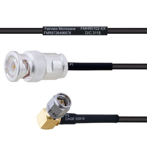 BNC Male to RA SMA Male MIL-DTL-17 Cable M17/119-RG174 Coax in 16 Inch Fairview Microwave FMHR0102-16