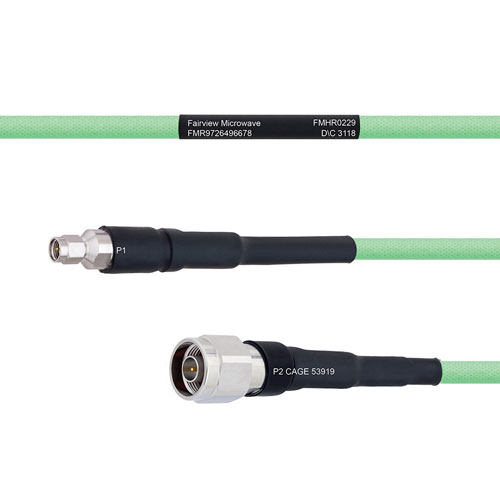 Temperature Conditioned Low Loss SMA Male to N Male Cable LL335i Coax in 12 Inch Fairview Microwave FMHR0229-12