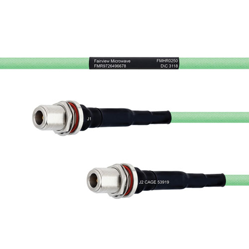 Temperature Conditioned Low Loss N Female Bulkhead to N Female Bulkhead Cable LL335i Coax in 12 Inch Fairview Microwave FMHR0250-12