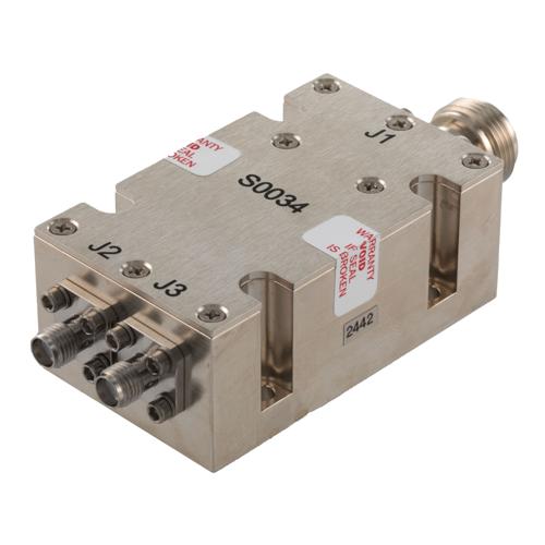 2 Way Broadband Combiner SMA Female Input and N-Type Female Output from 2 GHz to 8 GHz rated 250 Watts Fairview Microwave FMS0034