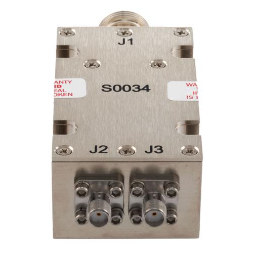 2 Way Broadband Combiner SMA Female Input and N-Type Female Output from 2 GHz to 8 GHz rated 250 Watts Fairview Microwave FMS0034